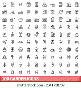 100 garden icons set. Outline illustration of 100 garden icons vector set isolated on white background