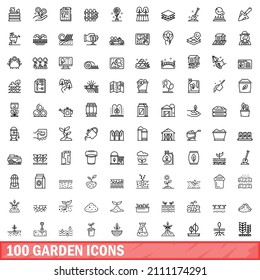 100 garden icons set. Outline illustration of 100 garden icons vector set isolated on white background