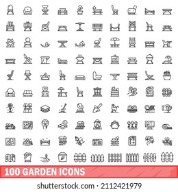 100 garden icons set. Outline illustration of 100 garden icons vector set isolated on white background