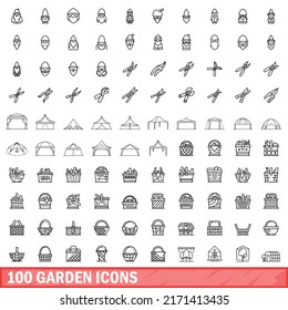 100 garden icons set. Outline illustration of 100 garden icons vector set isolated on white background