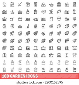 100 garden icons set. Outline illustration of 100 garden icons vector set isolated on white background