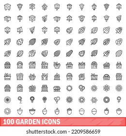 100 iconos de jardín. Ilustración de esquema de 100 iconos de jardín conjunto de vectores aislados en fondo blanco