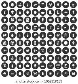 100 garden icons set in simple style white on black circle color isolated on white background vector illustration