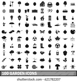 100 garden icons set in simple style for any design vector illustration