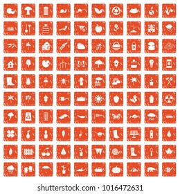 100 garden stuff icons set in grunge style orange color isolated on white background vector illustration