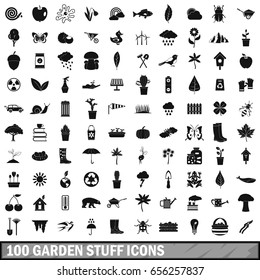 100 garden stuff icons set in simple style for any design vector illustration
