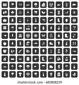 100 garden stuff icons set in black color isolated vector illustration