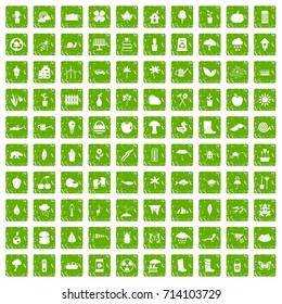 100 garden stuff icons set in grunge style green color isolated on white background vector illustration