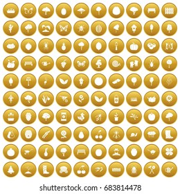 100 gardening icons set gold