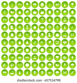 100 gardening icons set green circle isolated on white background vector illustration