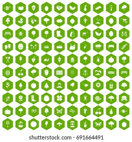 100 gardening icons set in green hexagon isolated vector illustration