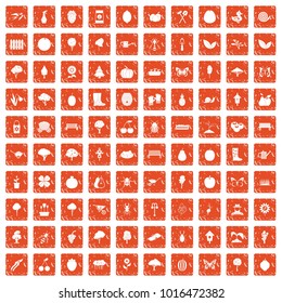 100 gardening icons set in grunge style orange color isolated on white background vector illustration