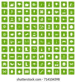 100 gardening icons set in grunge style green color isolated on white background vector illustration
