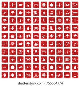 100 gardening icons set in grunge style red color isolated on white background vector illustration