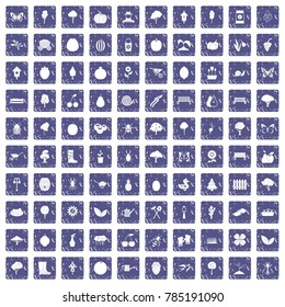 100 gardening icons set in grunge style sapphire color isolated on white background vector illustration