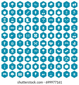 100 gardening icons set in sapphirine hexagon isolated vector illustration