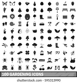 100 gardening icons set in simple style for any design vector illustration