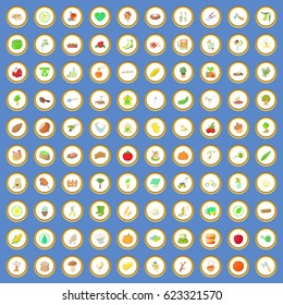 100 gardering icons circle set on blue background cartoon style vector illustration