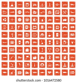 100 gas station icons set in grunge style orange color isolated on white background vector illustration