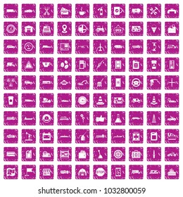 100 gas station icons set in grunge style pink color isolated on white background vector illustration