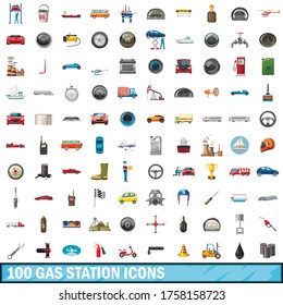 100 gas station icons set in cartoon style for any design vector illustration