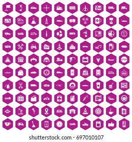100 gas station icons set in violet hexagon isolated vector illustration