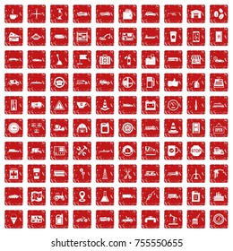 100 gas station icons set in grunge style red color isolated on white background vector illustration