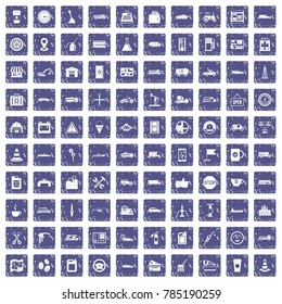 100 gas station icons set in grunge style sapphire color isolated on white background vector illustration