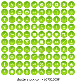 100 gear icons set green circle isolated on white background vector illustration