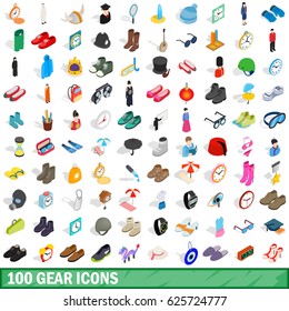 100 gear icons set in isometric 3d style for any design vector illustration