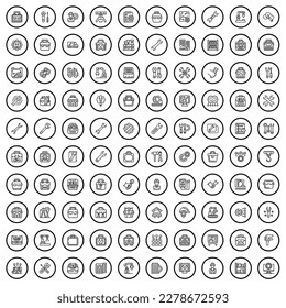 100 gear icons set. Outline illustration of 100 gear icons vector set isolated on white background