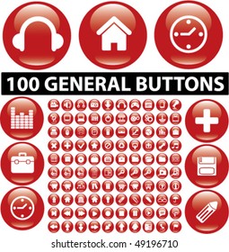 100 botones rojos glosos generales. vector