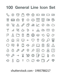 100 General Line Icon Set Vector