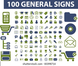 100 general signs, icons, vector illustration