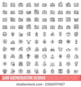 100 generator icons set. Outline illustration of 100 generator icons vector set isolated on white background
