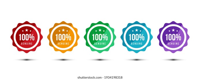 100% genuine logo or icon badge with stars in rounded guarantee shape. Get used to Certified, Guarantee, Warranty, Assurance, etc. Vector illustration design template.