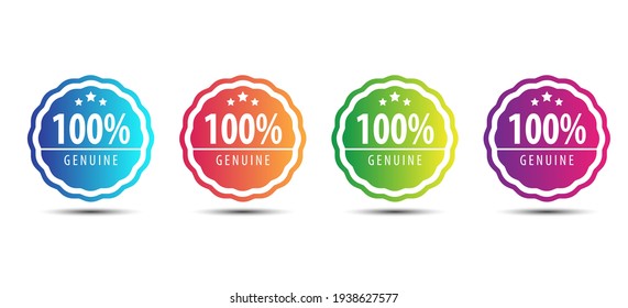 100% Genuine Logo Or Icon Badge With Stars In Rounded Guarantee Shape. Get Used To Certified, Guarantee, Warranty, Assurance, Etc.