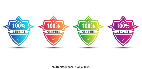 100% Genuine Logo Or Icon Badge With Stars In Rounded Guarantee Shape. Get Used To Certified, Guarantee, Warranty, Assurance, Etc. 