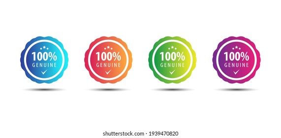 100% Genuine Logo Or Icon Badge With Stars In Rounded Guarantee Shape. Get Used To Certified, Guarantee, Warranty, Assurance, Etc.