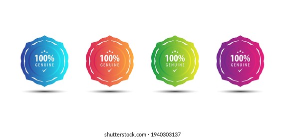 100% genuine logo or icon badge with stars in rounded guarantee shape. Get used to Certified, Guarantee, Warranty, Assurance, etc.