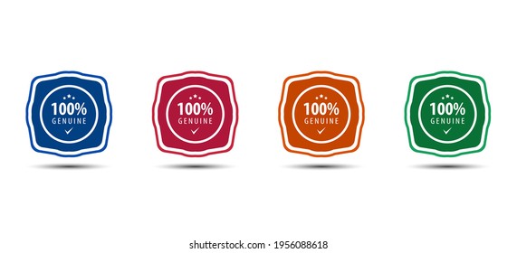 100% genuine logo or icon badge with stars in rounded guarantee shape. Get used to Certified, Guarantee, Warranty, Assurance, etc. Vector illustration design template.