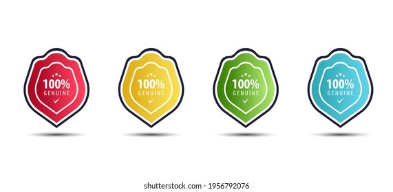 100% Genuine Logo Or Icon Badge With Stars In Rounded Guarantee Shape. Get Used To Certified, Guarantee, Warranty, Assurance, Etc.