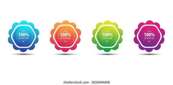 100% Genuine Logo Or Icon Badge With Stars In Rounded Guarantee Shape. Get Used To Certified, Guarantee, Warranty, Assurance, Etc.