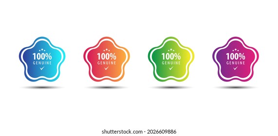 100% Genuine Logo Or Icon Badge With Stars In Rounded Guarantee Shape. Get Used To Certified, Guarantee, Warranty, Assurance, Etc.