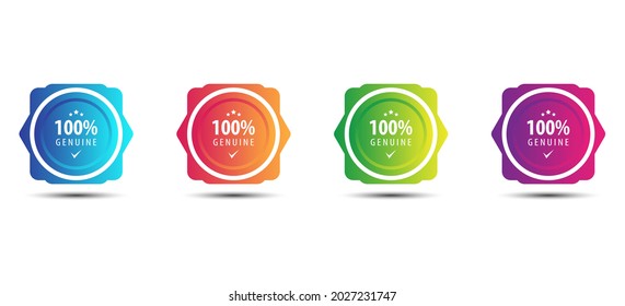 100% genuine logo or icon badge with stars in rounded guarantee shape. Get used to Certified, Guarantee, Warranty, Assurance, etc.
