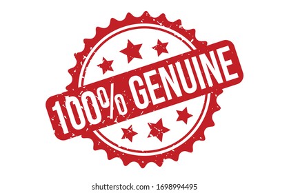 100% Genuine Rubber Stamp. Red 100% Genuine Rubber Grunge Stamp Seal Vector Illustration - Vector