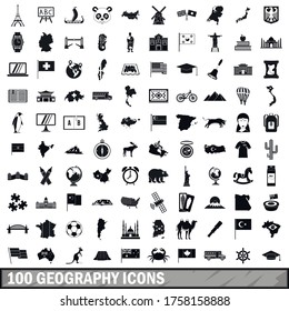 100 geography icons set in simple style for any design vector illustration