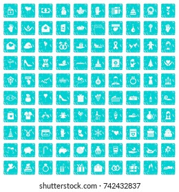 100 gift icons set in grunge style blue color isolated on white background vector illustration