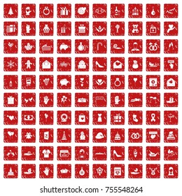 100 gift icons set in grunge style red color isolated on white background vector illustration