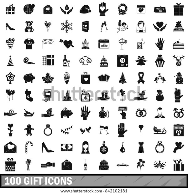 100 gift icons set in simple style for any\
design vector illustration